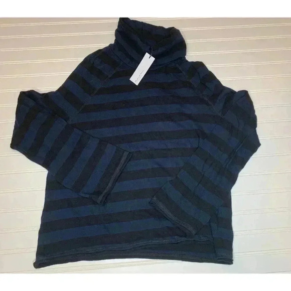 Michael Stars Alicia Rugby Stripe Cowl Neck Navy/Black Shirt Top Small NEW.  218 - Picture 3 of 4